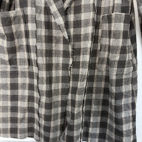 POL Plaid Hobo Duster W/ Raw Hems Heavy Flannel Feel SZ Large Boho Casual - Picture 5 of 14
